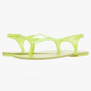 Schutz Women’s Olivie Thong Sandals Mixed Material Rope, Leather Neon Yellow 8.5